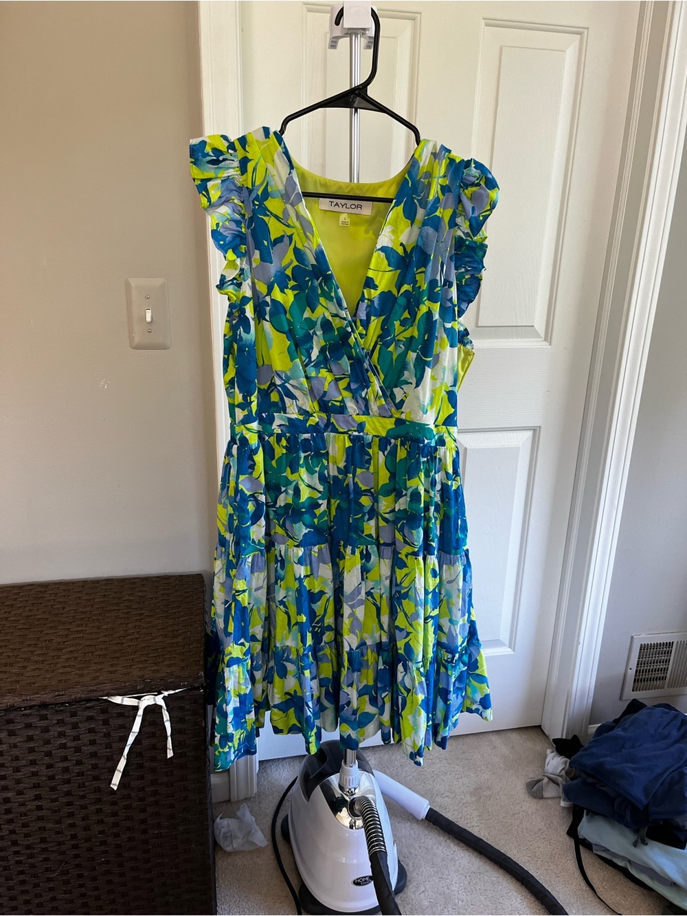 Taylor Blue and Lime Floral Mini Dress